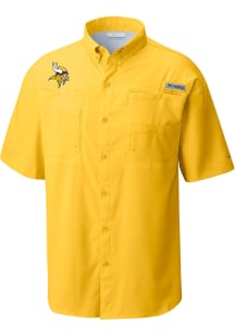 Columbia Minnesota Vikings Mens Gold Heat Seal Tamiami Short Sleeve Dress Shirt