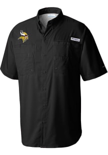 Columbia Minnesota Vikings Mens Black Heat Seal Tamiami Short Sleeve Dress Shirt