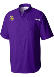 Columbia Minnesota Vikings Mens Purple Heat Seal Tamiami Short Sleeve Dress Shirt