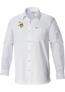 Columbia Minnesota Vikings Mens White Heat Seal Slack Tide Long Sleeve Dress Shirt