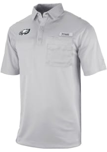 Columbia Philadelphia Eagles Mens Grey Heat Seal Omni Wick Flycaster Short Sleeve Polo