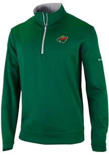 Columbia Minnesota Wild Mens Green Wickham Hills Long Sleeve Qtr Zip Pullover