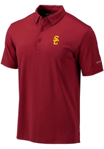 Columbia USC Trojans Mens Red Heat Seal Omni Wick Drive Short Sleeve Polo