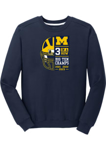 Michigan Wolverines Mens Blue 2023 Back to Back 3X Conference Champions Long Sleeve Crew Sweatshir..