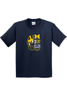 Michigan Wolverines Youth Blue 2023 Back to Back 3X Conference Champions Short Sleeve T-Shirt