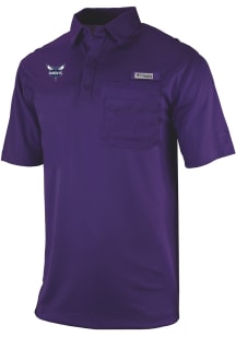 Columbia Charlotte Hornets Mens Purple Heat Seal Omni Wick Flycaster Short Sleeve Polo