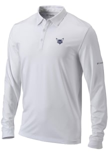 Columbia Charlotte Hornets Mens White Heat Seal Omni Wick Pin High Long Sleeve Polo Shirt