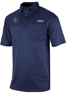 Columbia Denver Nuggets Mens Navy Blue Heat Seal Omni Wick Flycaster Short Sleeve Polo