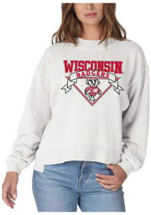 Wisconsin Badgers Womens White Burnout Boxy Crew Sweatshirt