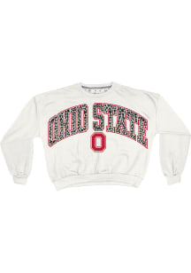 Pressbox Ohio State Buckeyes Womens White Sheba Animal Crew Sweatshirt