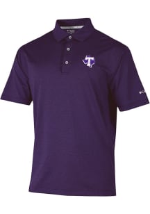 Columbia Tarleton State Texans Mens Purple Sand Tee Polo Short Sleeve Polo