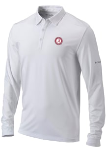 Columbia Alabama Crimson Tide Mens White Heat Seal Omni Wick Pin High Long Sleeve Polo Shirt