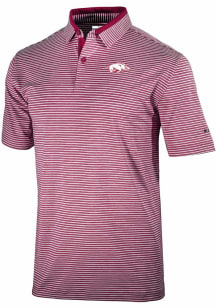 Columbia Arkansas Razorbacks Mens Red Heat Seal Golden Hills Polo Short Sleeve Polo