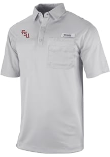 Columbia Florida State Seminoles Mens Grey Heat Seal Omni Wick Flycaster Short Sleeve Polo