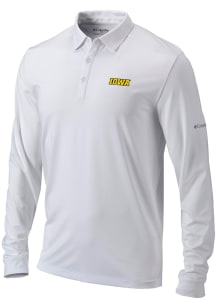 Columbia Iowa Hawkeyes Mens White Heat Seal Omni Wick Pin High Long Sleeve Polo Shirt
