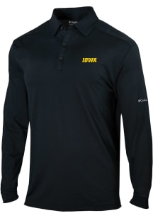 Columbia Iowa Hawkeyes Mens Black Heat Seal Omni Wick Pin High Long Sleeve Polo Shirt
