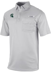 Columbia Michigan State Spartans Mens Grey Heat Seal Omni Wick Flycaster Short Sleeve Polo
