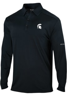 Columbia Michigan State Spartans Mens Black Heat Seal Omni Wick Pin High Long Sleeve Polo Shirt