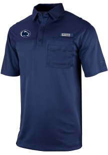 Columbia Penn State Nittany Lions Mens Navy Blue Heat Seal Omni Wick Flycaster Short Sleeve Polo