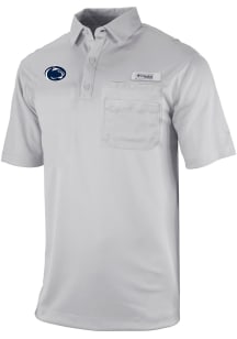 Columbia Penn State Nittany Lions Mens Ash Heat Seal Omni Wick Flycaster Short Sleeve Polo