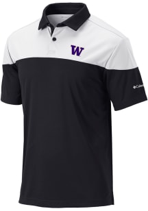 Columbia Washington Huskies Mens Black Heat Seal Omni Wick Best Ball Short Sleeve Polo