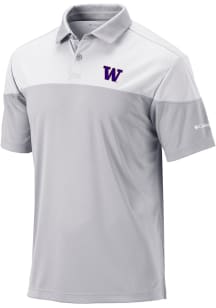 Columbia Washington Huskies Mens Grey Heat Seal Omni Wick Best Ball Short Sleeve Polo