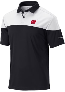 Columbia Wisconsin Badgers Mens Black Heat Seal Omni Wick Best Ball Short Sleeve Polo