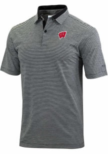 Columbia Wisconsin Badgers Mens Black Heat Seal Golden Hills Polo Short Sleeve Polo
