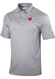 Columbia Wisconsin Badgers Mens Grey Heat Seal Golden Hills Polo Short Sleeve Polo