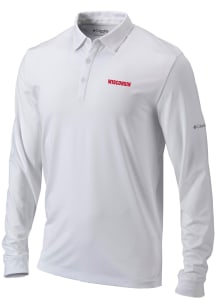 Columbia Wisconsin Badgers Mens White Heat Seal Omni Wick Pin High Long Sleeve Polo Shirt