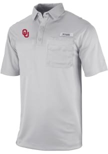 Columbia Oklahoma Sooners Mens Grey Heat Seal Omni Wick Flycaster Short Sleeve Polo