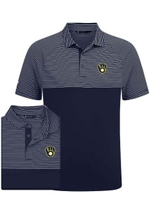 Levelwear Milwaukee Brewers Mens Navy Blue Classic Stripes Insignia Short Sleeve Polo