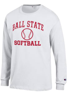 Champion Ball State Cardinals White Softball Icon Jersey Long Sleeve T Shirt