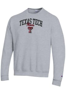 Champion Texas Tech Red Raiders Mens Grey Mom Script Powerblend Long Sleeve Crew Sweatshirt