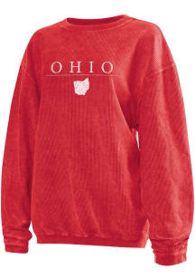 Ohio Womens Red Corded Crew Crew Sweatshirt