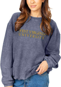 West Virginia Mountaineers Womens Navy Blue Corded Crew Sweatshirt