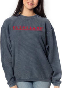 Cleveland Womens Navy Blue Corded Crew Crew Sweatshirt