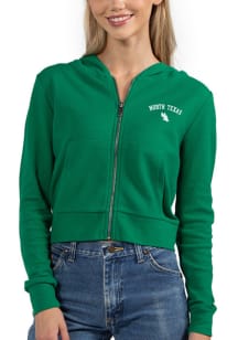North Texas Mean Green Womens Kelly Green Cropped Long Sleeve Full Zip Jacket