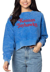 Kansas Jayhawks Womens Blue Corded Boxy Crew Sweatshirt
