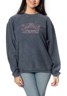 Kansas Jayhawks Womens Navy Blue Arch Rhinestones Corded Crew Sweatshirt
