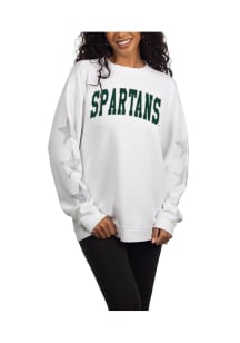 Michigan State Spartans Womens White Rhinestone Stars Campus Crew Sweatshirt