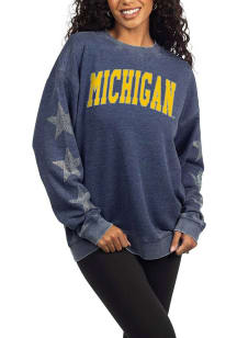 Michigan Wolverines Womens Blue Rhinestone Stars Campus Crew Sweatshirt