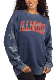 Illinois Fighting Illini Womens Navy Blue Rhinestone Stars Campus Crew Sweatshirt