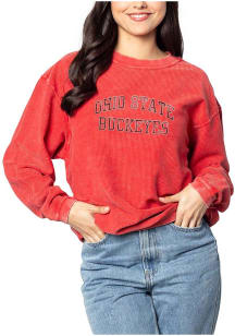 Ohio State Buckeyes Womens Red Arch Rhinestones Corded Crew Sweatshirt