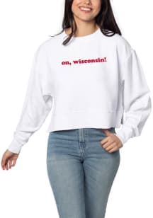 Wisconsin Badgers Womens White Corded Boxy Crew Sweatshirt