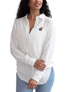 Kansas Jayhawks Womens Leisure Long Sleeve White Dress Shirt