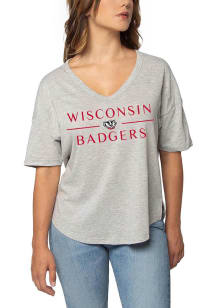 Wisconsin Badgers Womens Grey Happy Short Sleeve T-Shirt