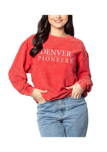 Denver Pioneers Womens Red Corded Crew Sweatshirt