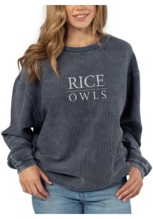 Rice Owls Womens Navy Blue Corded Crew Sweatshirt