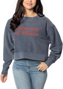 Illinois Fighting Illini Womens Navy Blue Corded Boxy Crew Sweatshirt